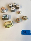 Assorted vintage collectible pill containers. See pics for stamps