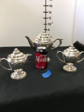 Vintage Royal Windsor Kenyon silver tea pot, creamer and sugar.