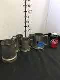 Assorted Vintage Pewter tankerds with glass bottoms