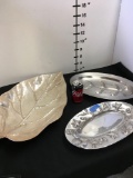 Stainless steel made in England plate, shell deco plate (has markings in the back) & large leaf