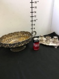 Vintage silver bowl with handle & silver tray