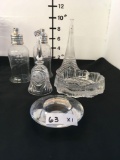 Crystal Flower Vase, Candle Sconces, Bell and Ashtrays, 6 pieces
