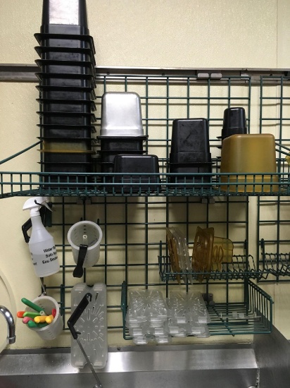 Shelving 1) 30" in x 18" adjustable shelf, 2) small storage baskets.- Misc.items not included