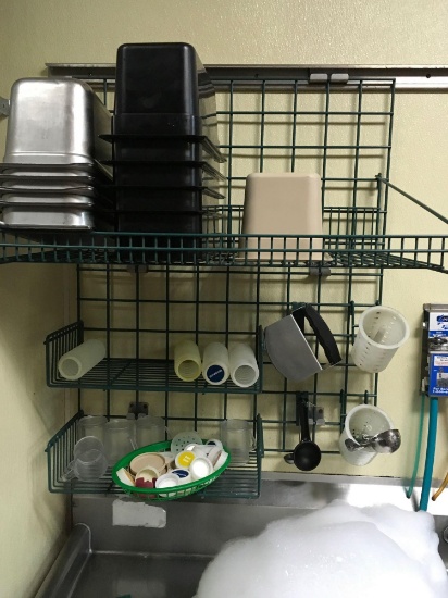 Shelving 1) 30" in x 18" adjustable shelf, 2) small storage baskets. - Misc. items NOT included