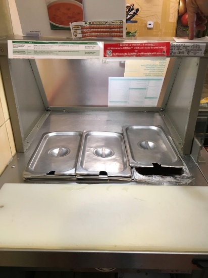 Duke Single hole, electric steam table ,sneeze guard included. Items in or around are not included