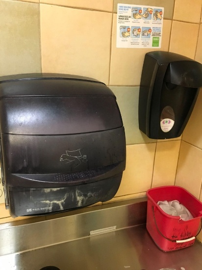 San Jamar 2) towel dispenser, 2) soap dispenser