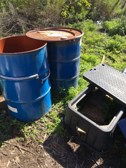 55 gal. drums, and large Utility box with lid