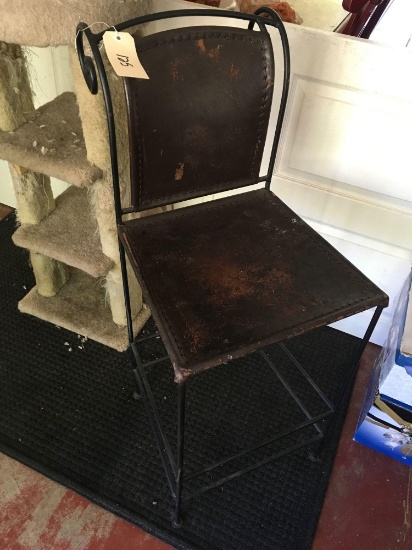 Vintage bar stool. Metal frame leather seat and back