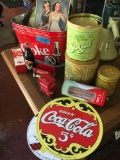 Vintage Coca Cla collectibles and storage tins