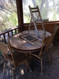 Lot. Table, chairs, Brass No 40 washing board. (Gazebo area)