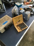 Assorted Tools & Misc. items Sentry Safe w Key, Drill Bits