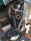 Mixed lot, Horse harness, Tractor seat, Tools, Wagon Wheel, Wooden box, etc.