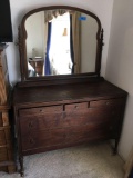 Vintage five drawer dresser,mirror, on casters