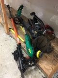 Gardening tools. Remington pole saw, scissors, weed eater, Toro blower, Black & Decker hedge hog