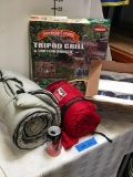 Tripod grill, 2 sleeping bags and outdoor cook wear