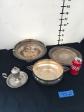 Mixed lot of Silver serving tray, bowl, candle