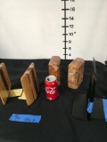 Metal, wood and stone book ends