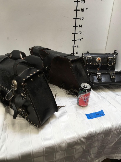 Leather Saddle Bags & Accessory Pouches. 3 pieces