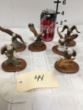 Eagle figurines with wood stands ( 6 eagles total)