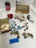 Assorted costume jewelry and jewelry box