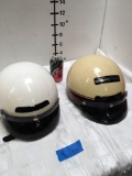 Harley Davidson Helmets. White is size Small, Beige is XL