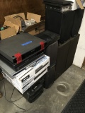 Lot. Assorted speakers, remotes, remotes,video system players, etc