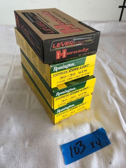 3) Remington Rifle cartridges 1) Hornady 30-30 Win. 80 rounds