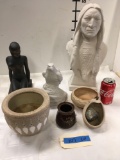 Indian Head Bust, Eagle Statue, & Pottery etc