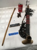 Native American Peace Pipe, Harmonica, Wood Art piece & Dance stick