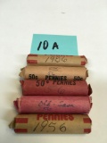 5 rolls of 1956 pennies cataloged by previous owner