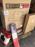 Jenn Air 44,000 BTU LP gas grill, Deluxe Grill cover, rotisserie, SS lid and shelves