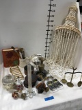 Vintage lot of assorted items, Scales, Lamp Shade, Book, Pill box, Candle holder & more