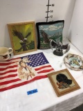 Mixed Lot, Dream catcher, Ceramic tile, Eagle items, Native American w Flag