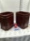 Set of burgundy wood trash containers