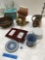 Clock, wooden bowl and assorted items