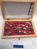 Assorted Steel Warrior knives. 8 knives 1 display case