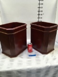 Set of burgundy wood trash containers