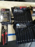 New Metal Mulisha metric socket set, 2) pliers,Sae and metric wrench set. 5 pieces