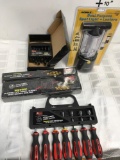 Metric Deep & Standard socket rail & Box wrench set, Nut driver set, & Lomax lantern. 5 pieces