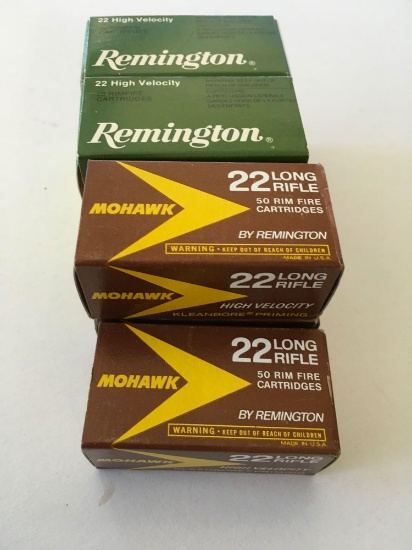 Ammo: Remington and Mohawk, .22 long rifle, 350 rounds