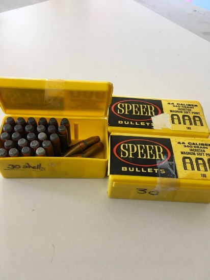 Ammo: 44 caliber, 90 rounds-reloads