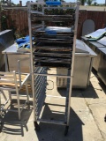 Bun pan cart, aluminum, casters damaged, needs work