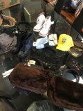 Lot. Size 6 boots, bags, hats, costume jewelry, Fendi and Betsy Johnson belts