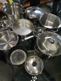 Lot. Assorted pots, pans, colanders