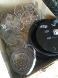 Lot Assorted glass items, plastic napkins rings and ice bucket