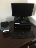 Acer monitor, HP computer, keyboard, ZP450 printer