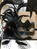 New Black feathers face masks with red and white accents