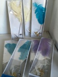 New 2) white 3) blue 2) purple Feathered pen and holder sets