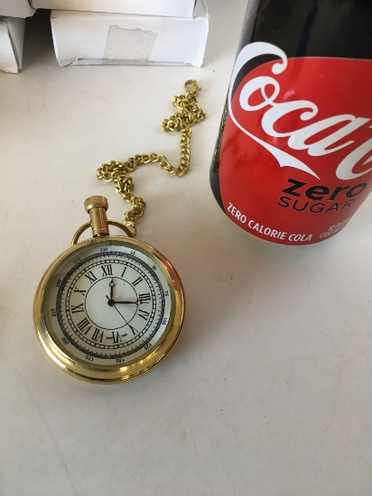 New nautical. 2", brass finish, pocket watch with chain