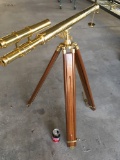 New nautical, Double Barrel, floor standing, brass finish body with wooden tripod Telescope